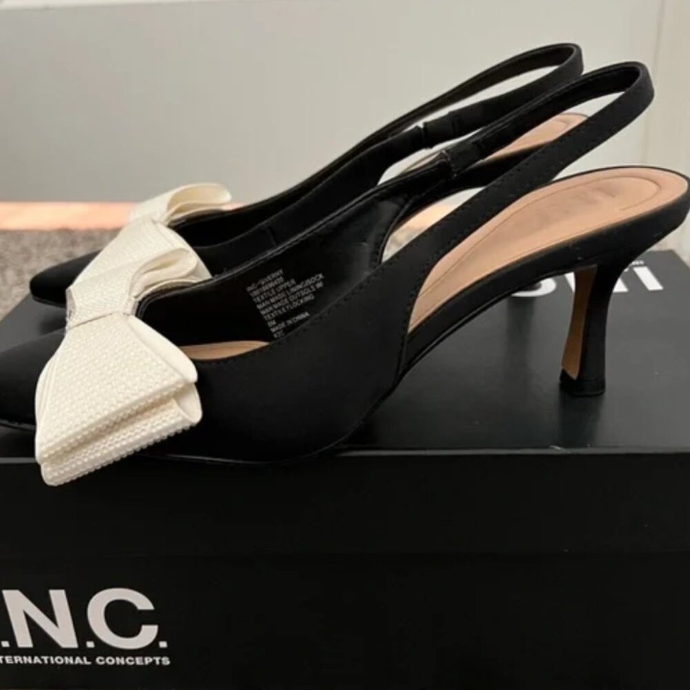 INC International Concepts Black and White Bow Heels - Picture 6 of 6